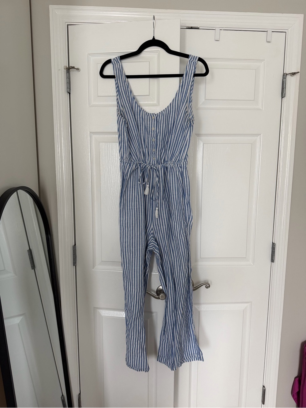 J. Crew Blue and White Striped Linen Jumpsuit